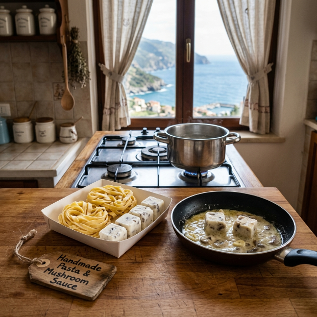 Handmade Artisanal Tagliatelle Sauce Blanche Champignon